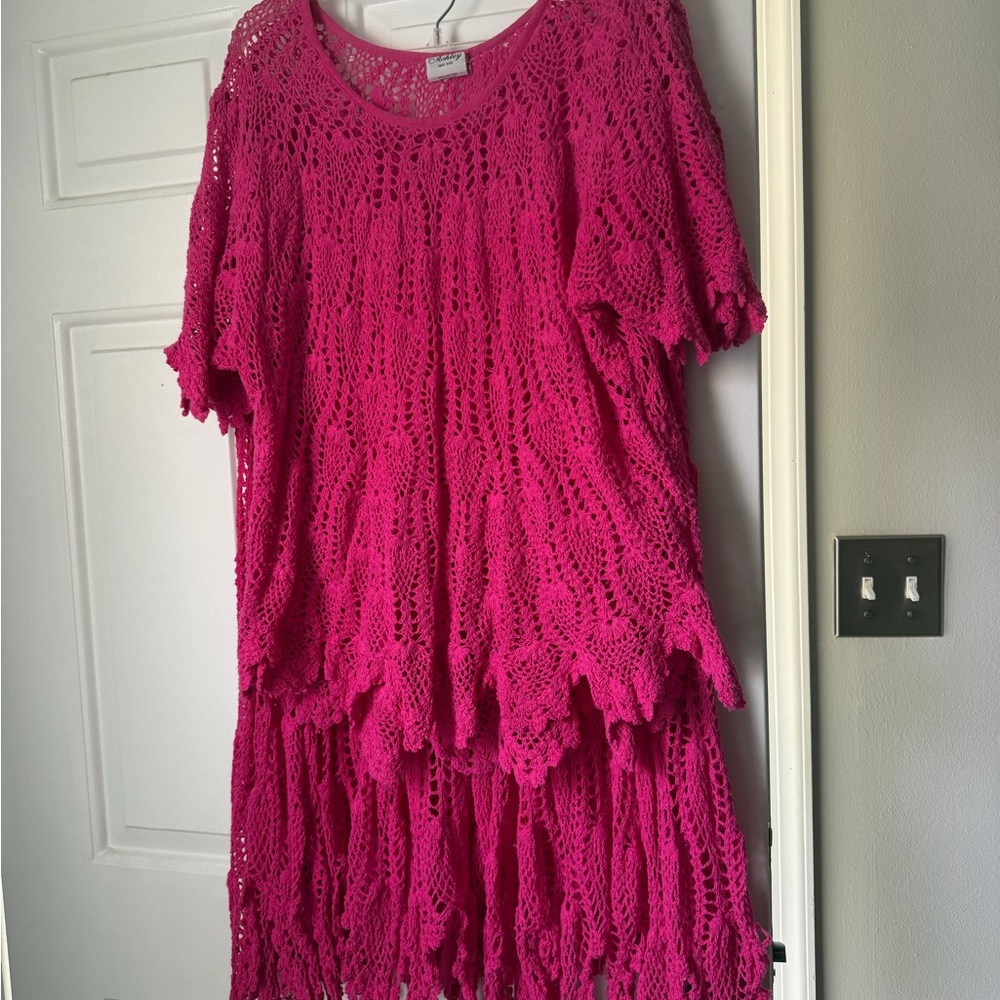 Vibrant Pink Crochet Midi Skirt